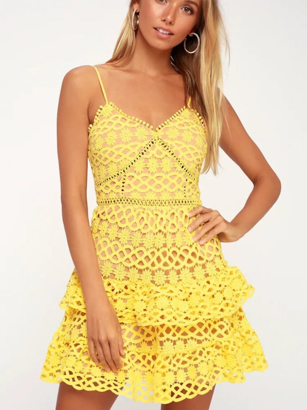 Lulus Yellow Lace Mini Dress